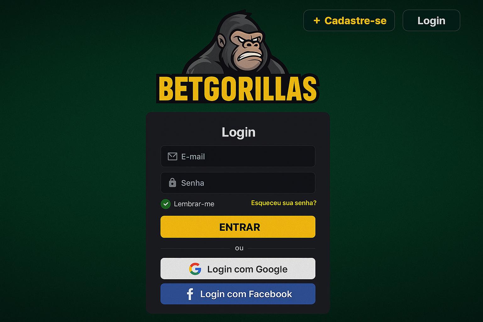 Criar uma nova Conta no plataforma BETGORILLAS